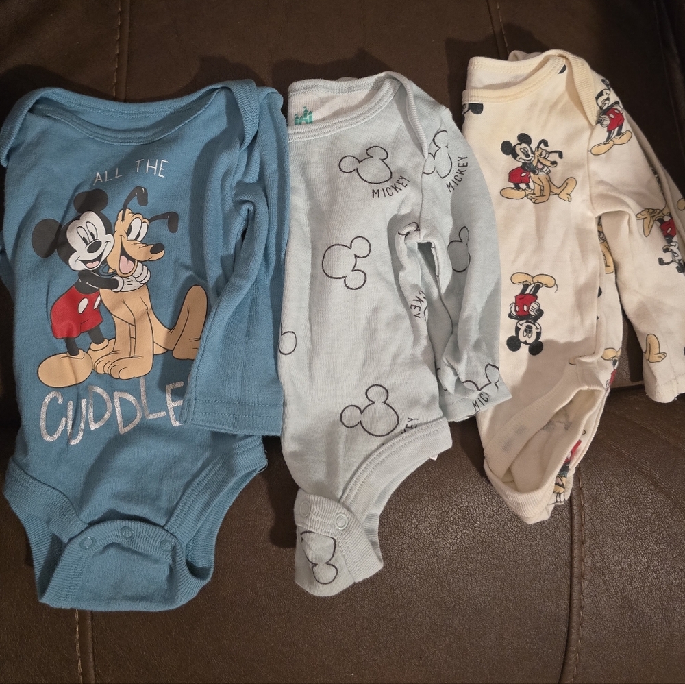 Disney Mickey Mouse Kids Bodysuit Set - Blue, Cream, and Gray